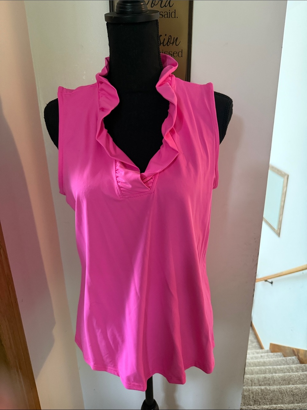 Lulu-B Hot Pink Ruffle Neck Sleeveless Tank